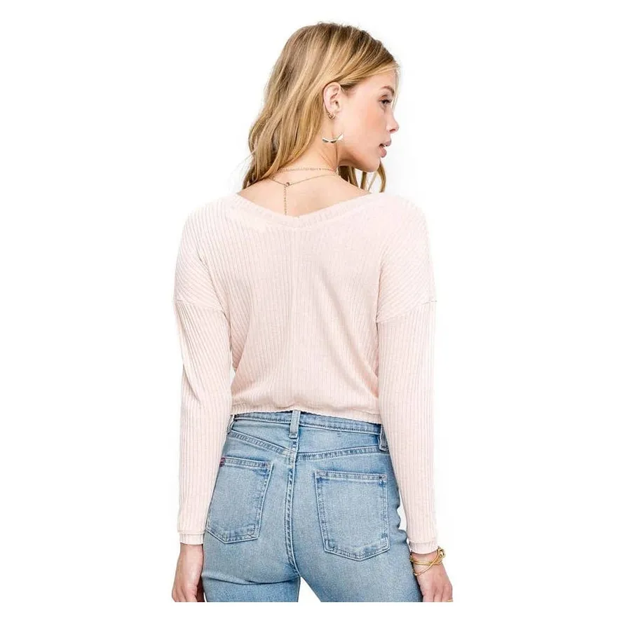 ASTR Pale Pink  Ribbed Twist Front Long Sleeve Crop Top Sz Small - Image 2