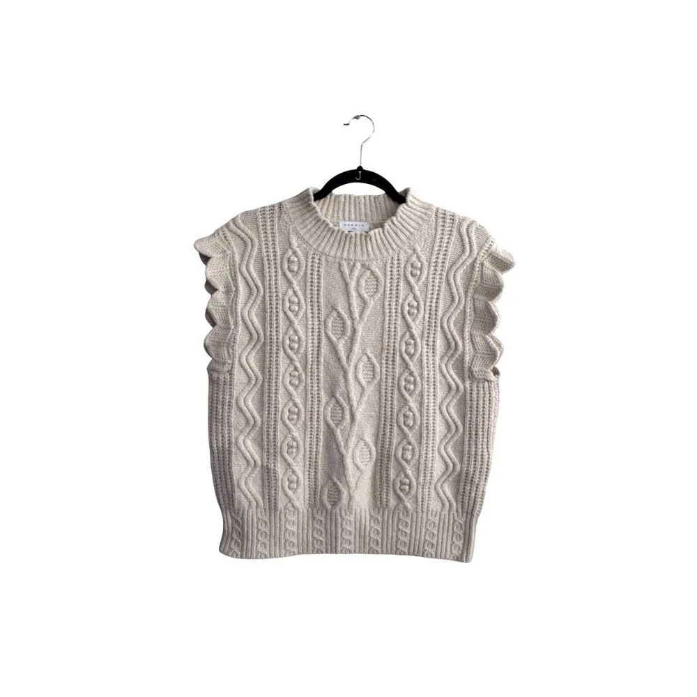 Sandro Cable Knit Wool Blend Beige Sweater Vest Women's Size Small - Image 3