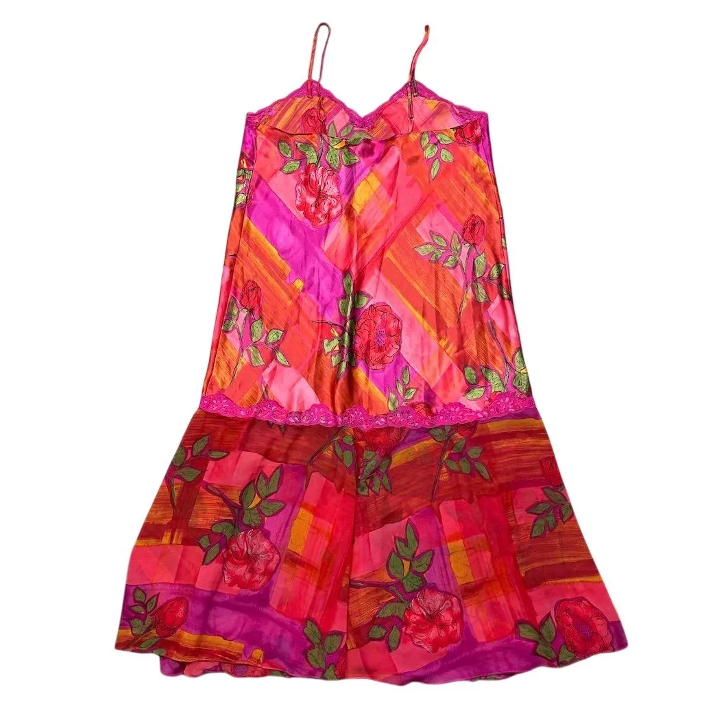 Solange Plus 18/20 Satin Floral Slip Dress Sleeveless Summer Casual Y2K Pink - Image 6