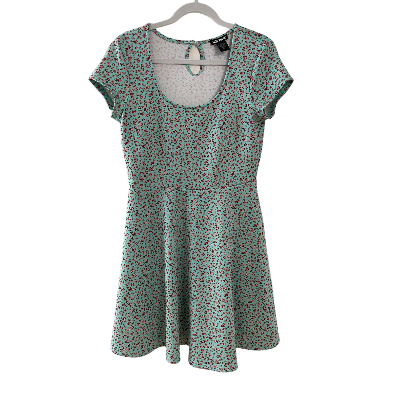 Hot Topic Teal &‎ Pink Floral Fit & Flare Skater Dress Size Large - Image 4