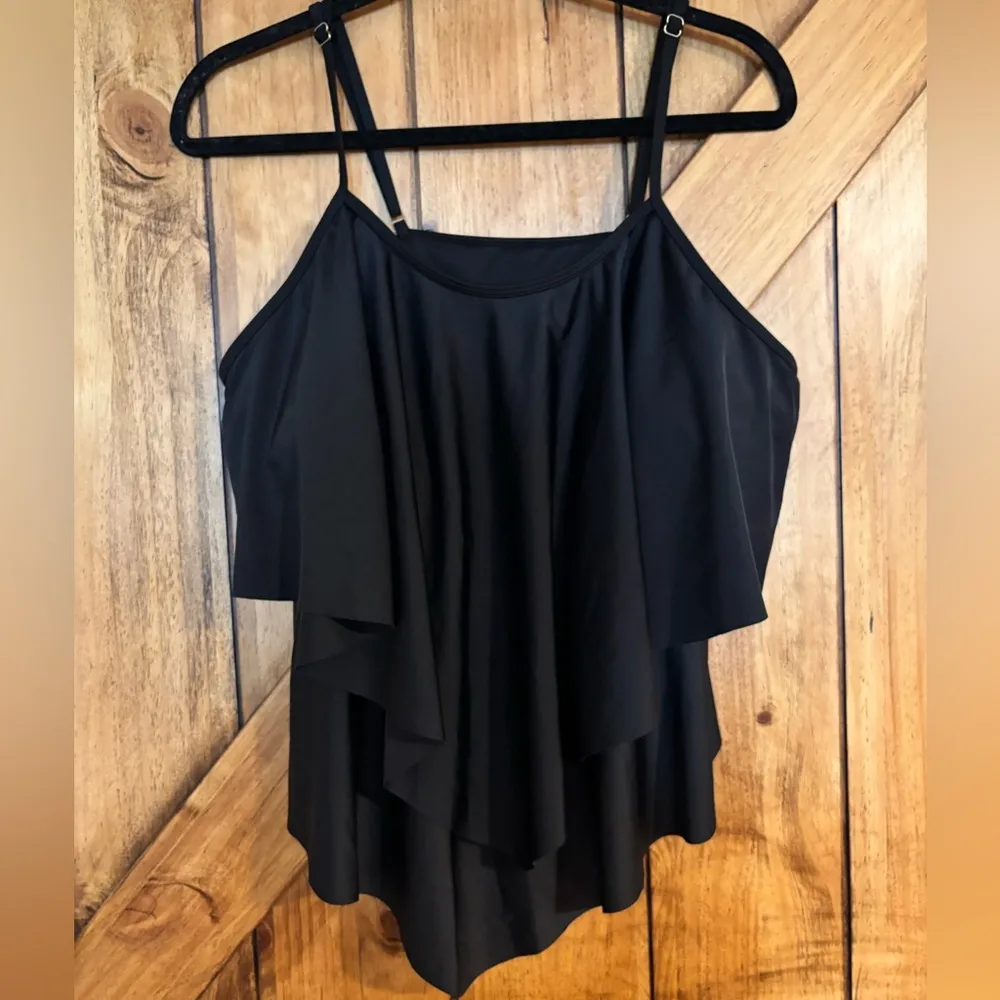 Plus Size Tankini Two Piece Black Tropical Print Size 3x - Image 2