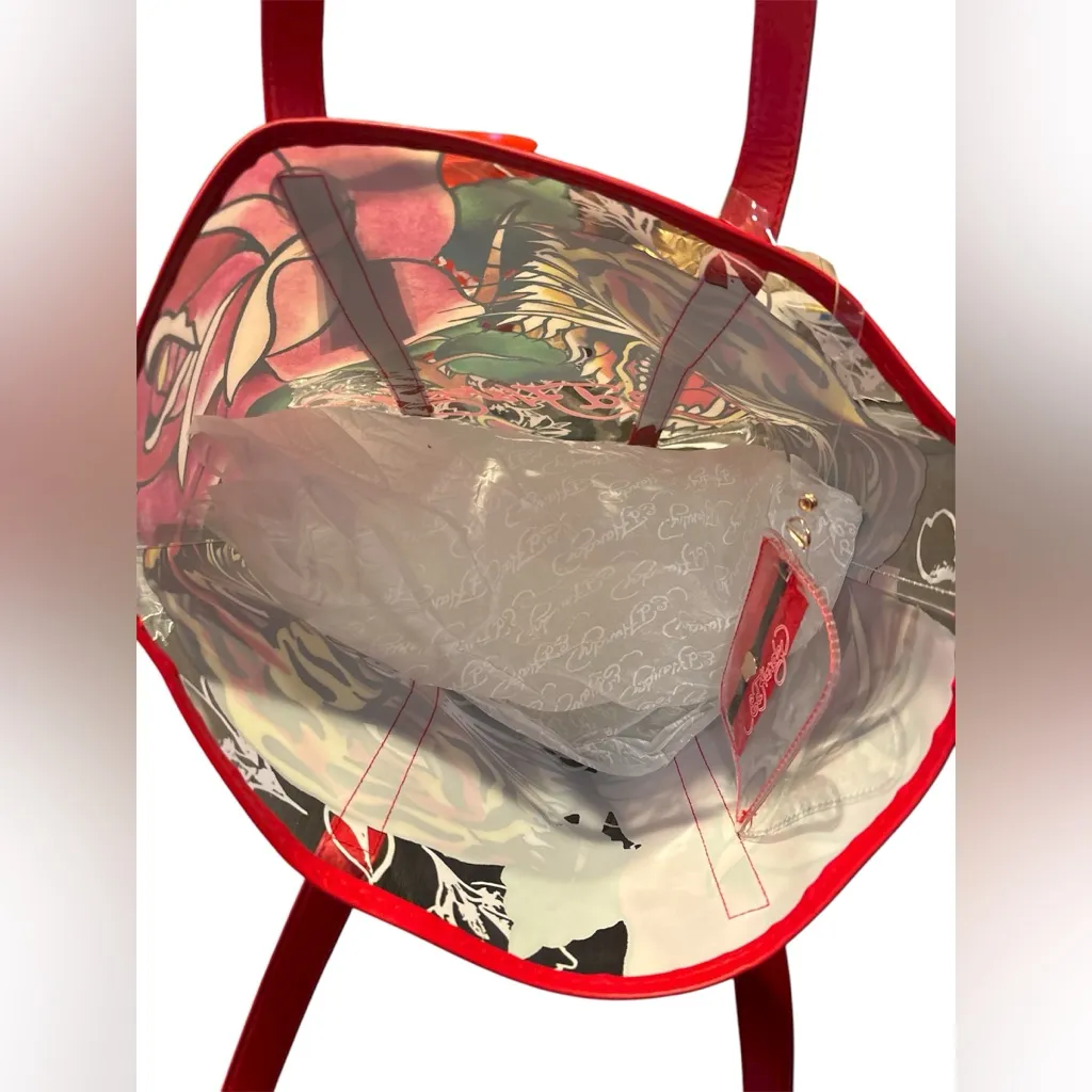 ED HARDY Tiger Rose Graphic Clear Tote with removable ID Card Holder - Image 3