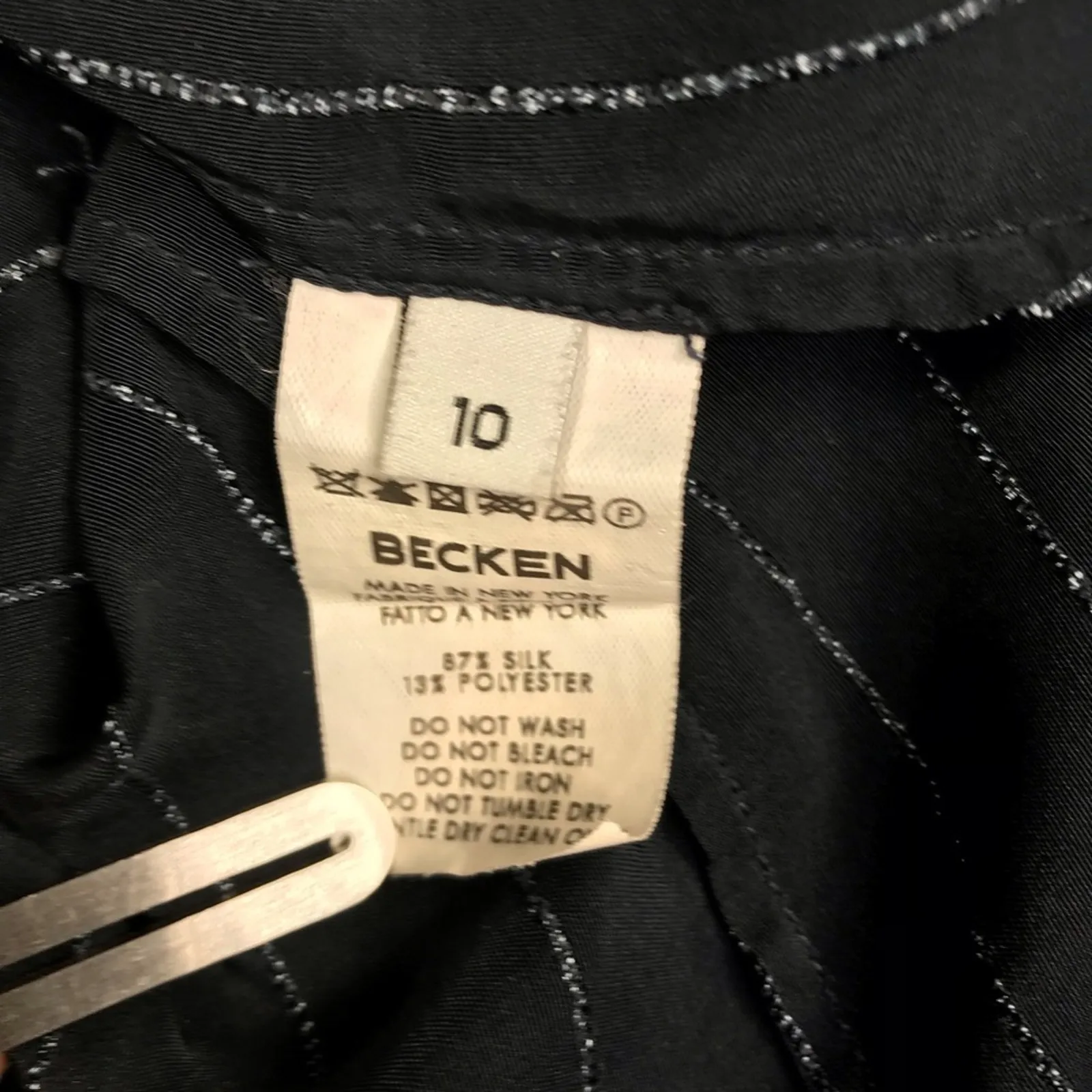 BECKEN Silk Striped Midi Dress Sz 10 Blue Office Retro Old Money Y2K Made USA - Image 10