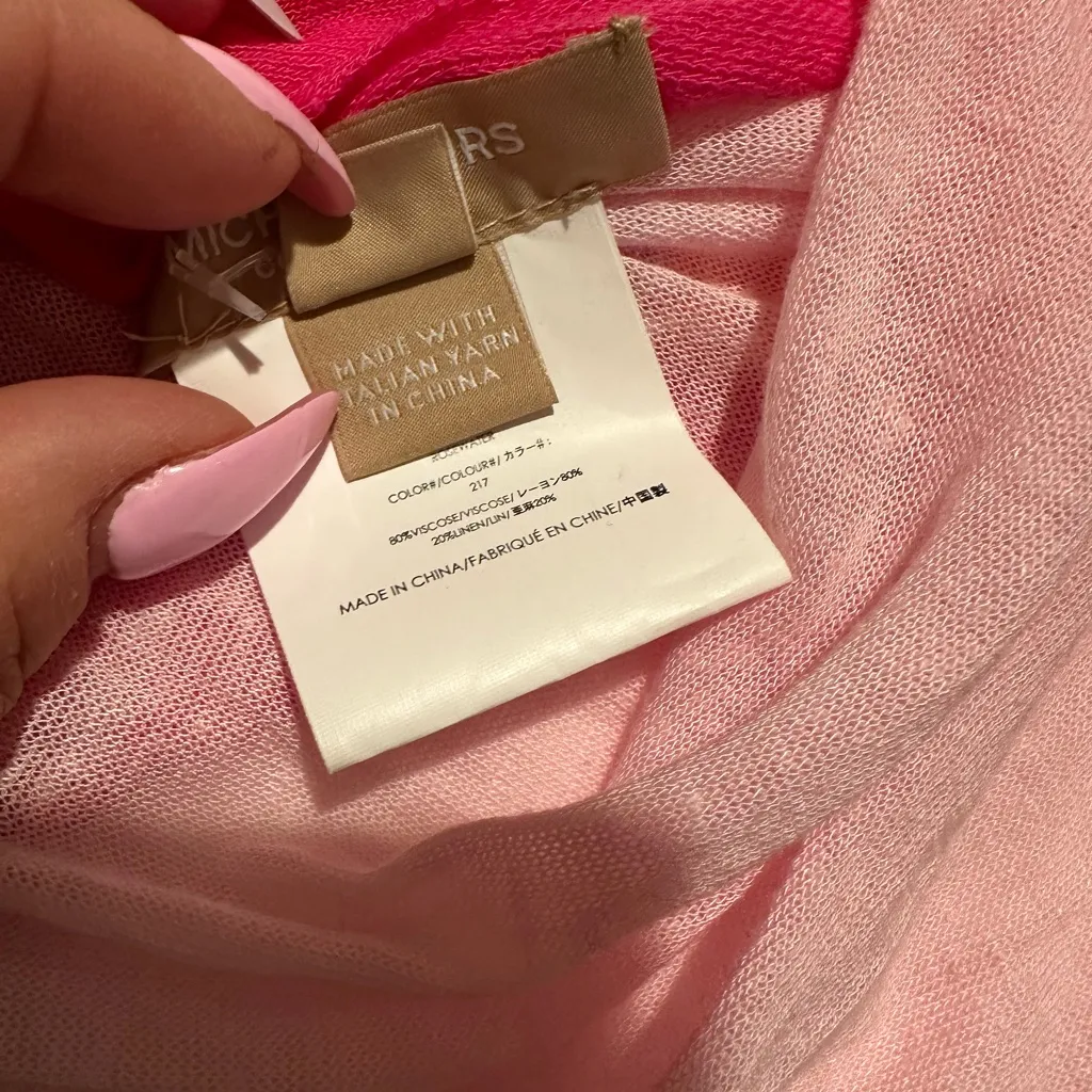 MICHAEL KORS COLLECTION PINK WHITE OMBRE VISCOSE LINEN ROSEWATER SCARF WRAP - Image 5