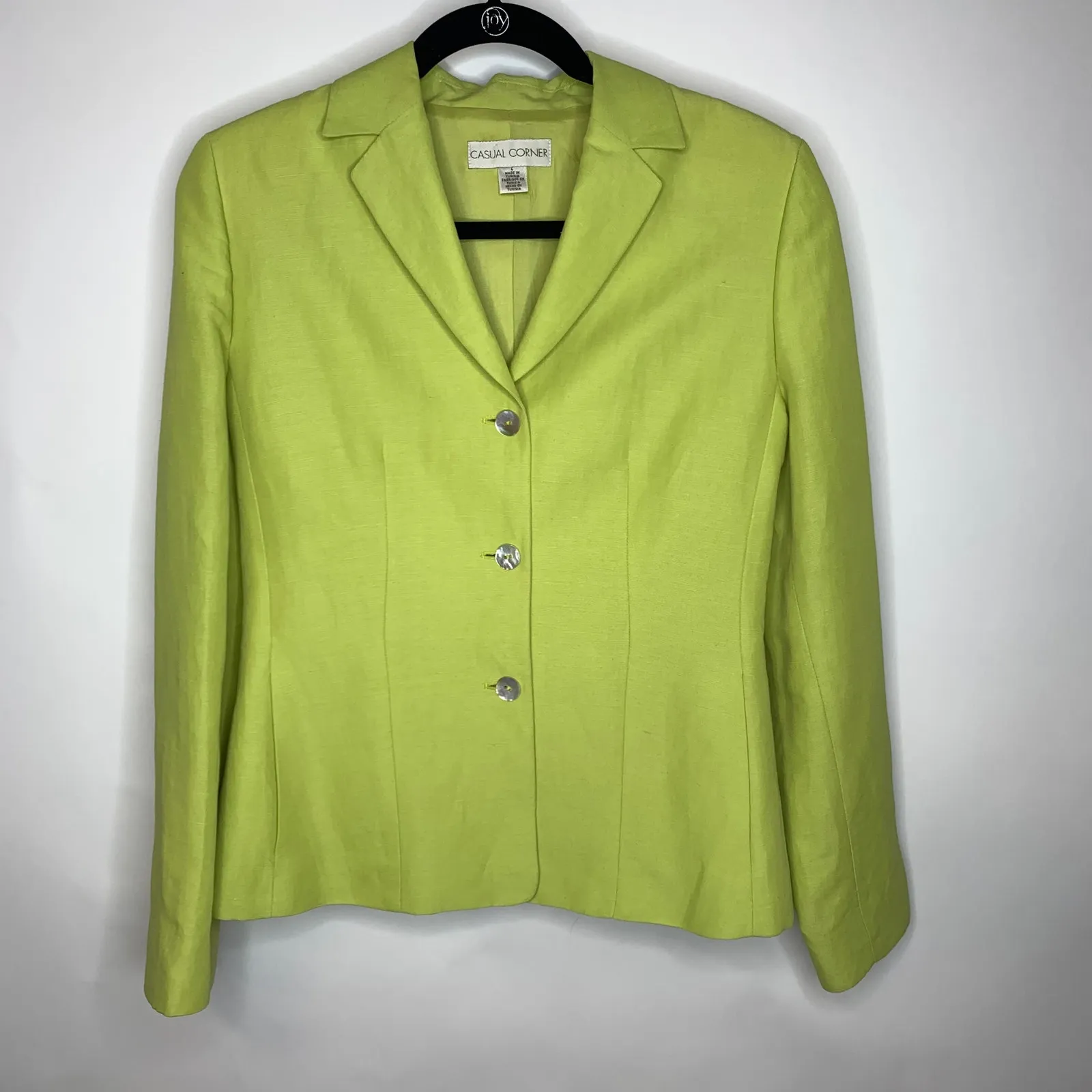 Casual Corner Vintage Linen Blazer Chartreuse Green Sz 4 - Image 5