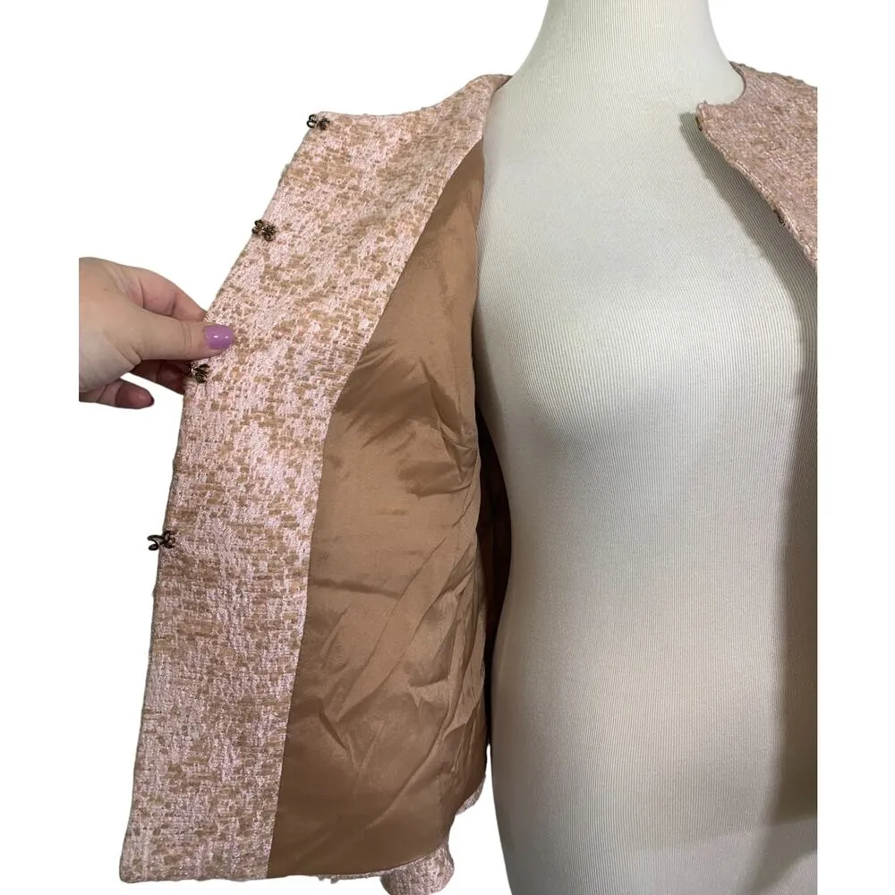 Red Valentino Metallic Textured Boucle Peplum Jacket Shimmer Pink Tan IT 44 US 6 - Image 4