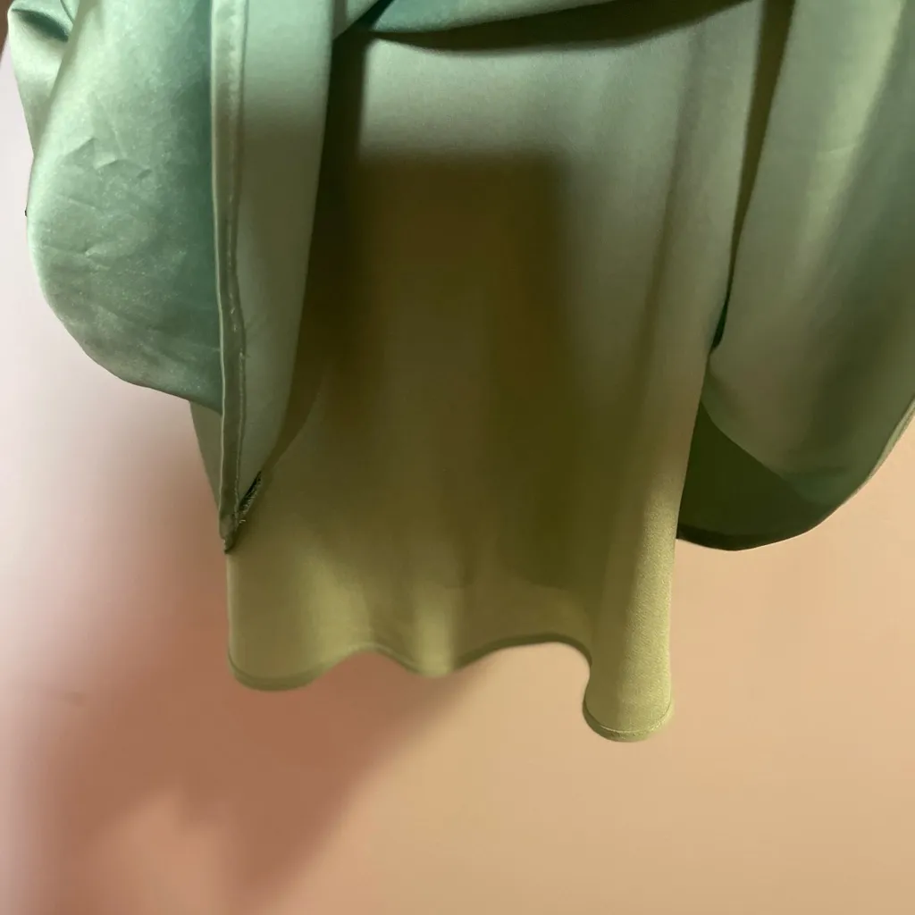 Victoria + Sophia Satin Green Mini Dress w/ Black Lace Trim Coquette Pistachio 💚 - Image 8