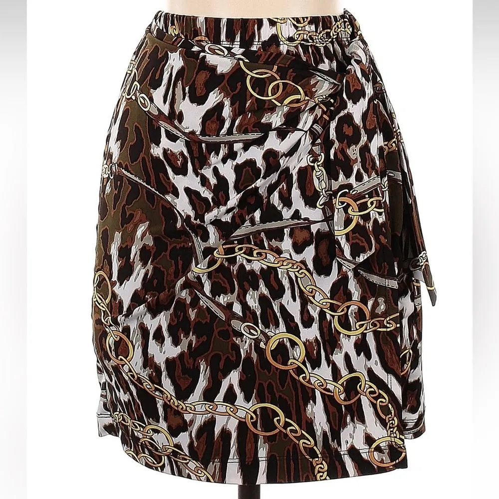 Vintage Cache Brown and Black Leopard Print Chain Faux Wrap Skirt Size 0 XXS XS - Image 5