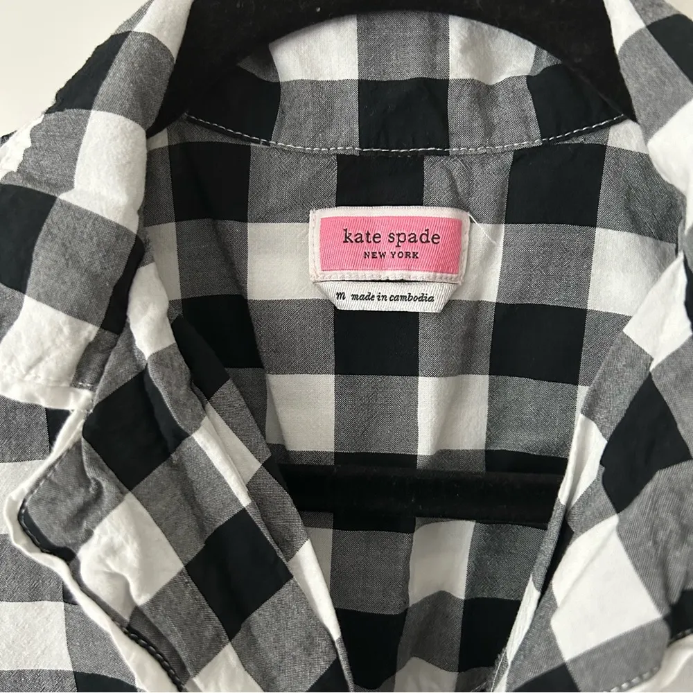kate spade Black and White Checkered Button-Up Pajama Top Medium - Image 2