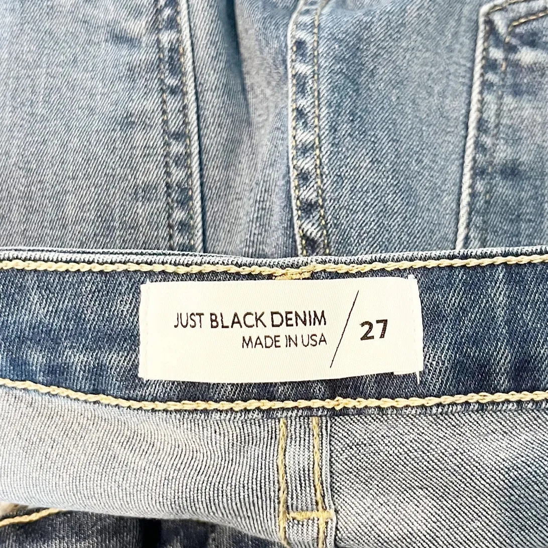 Just Black Denim Mid Rise Fall Flare Raw Hem Jeans Medium Wash Blue 27 - Image 3