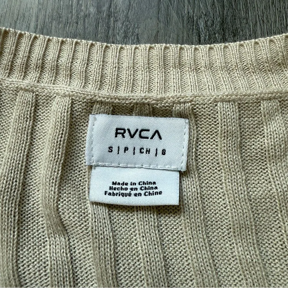 RVCA Ribbed Crew Neck Drop Shoulder Crop Top Oatmeal Oversized - Image 3