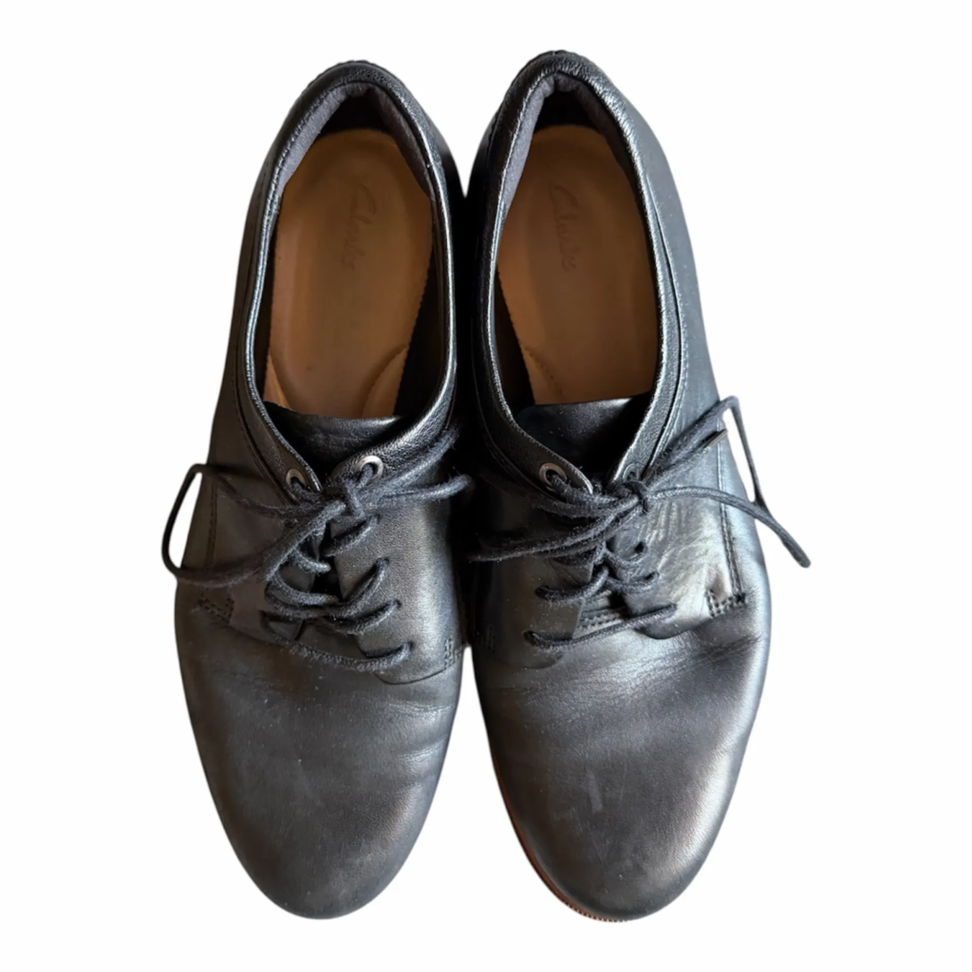 Clarks Black Leather Oxford Shoes Womens 6.5 Lace Up Low Heel Witchy OfficeGoth - Image 2