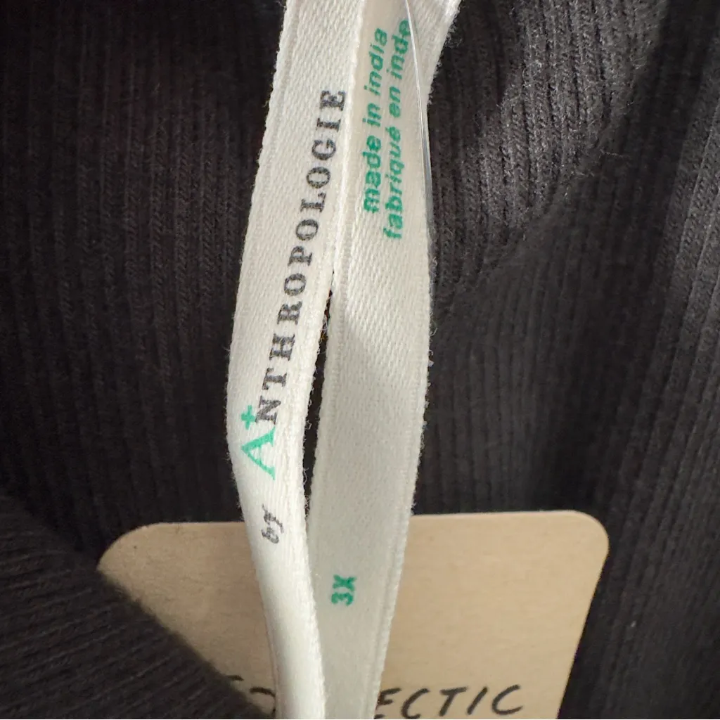 Anthropologie One Shoulder Ruffle Sleeve Side Top Ribbed Black Cotton Stretch 36 - Image 6