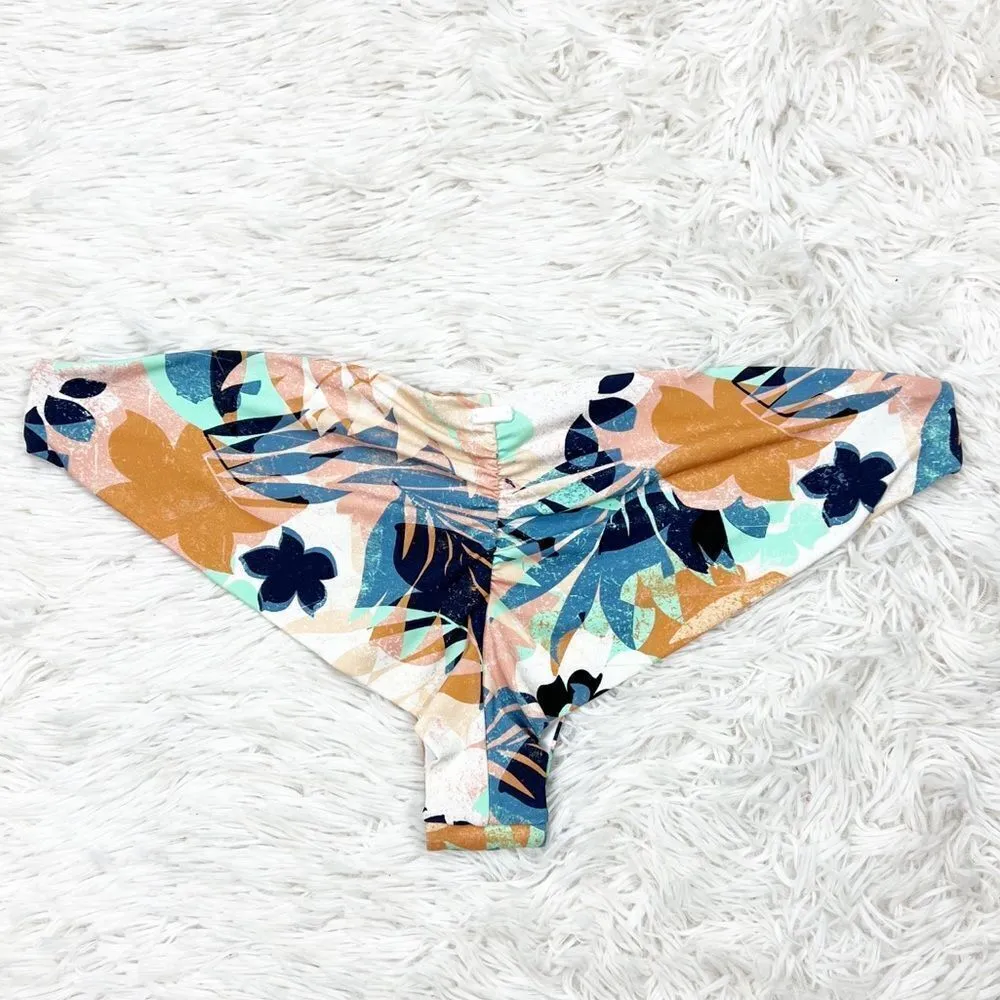 Roxy Printed Beach Classics Brown Blue Mini‎ Bikini Bottom Size XL - Image 5
