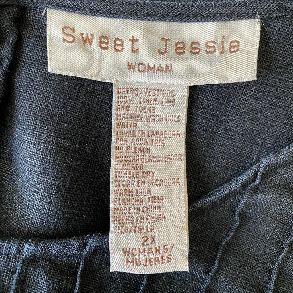 Sweet Jessie Plus Size‎ 100% Linen Long Sleeves Maxi Dress Black Size 2X - Image 9