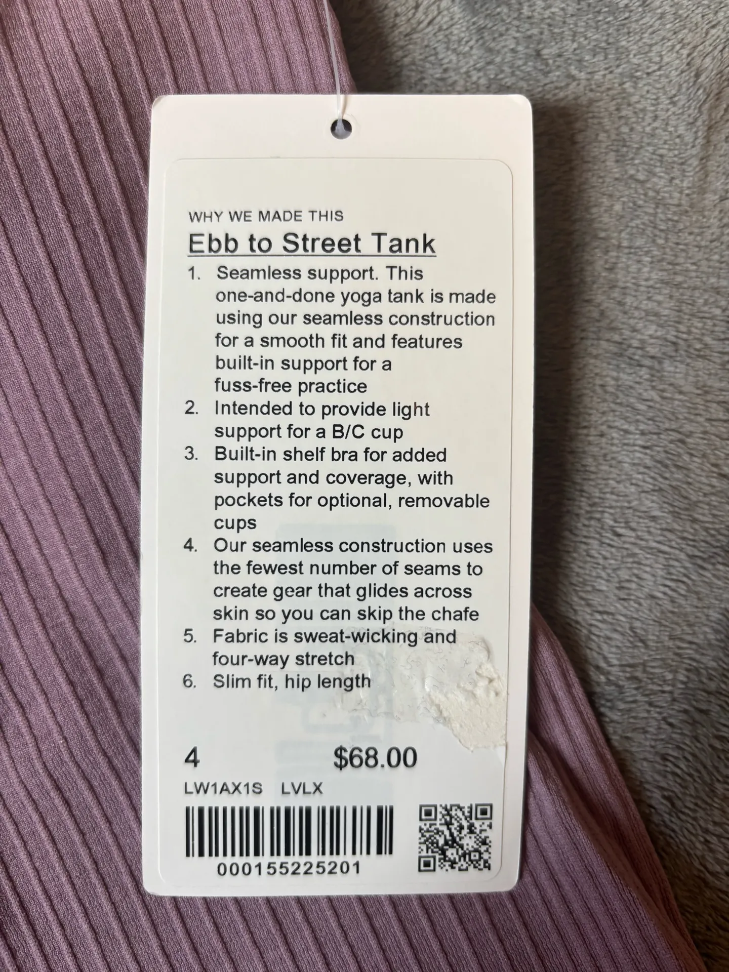 Lululemon Ebb to Street Tank Top *Light Support, B/C Cup Lavender Lux Size 4 - Image 4