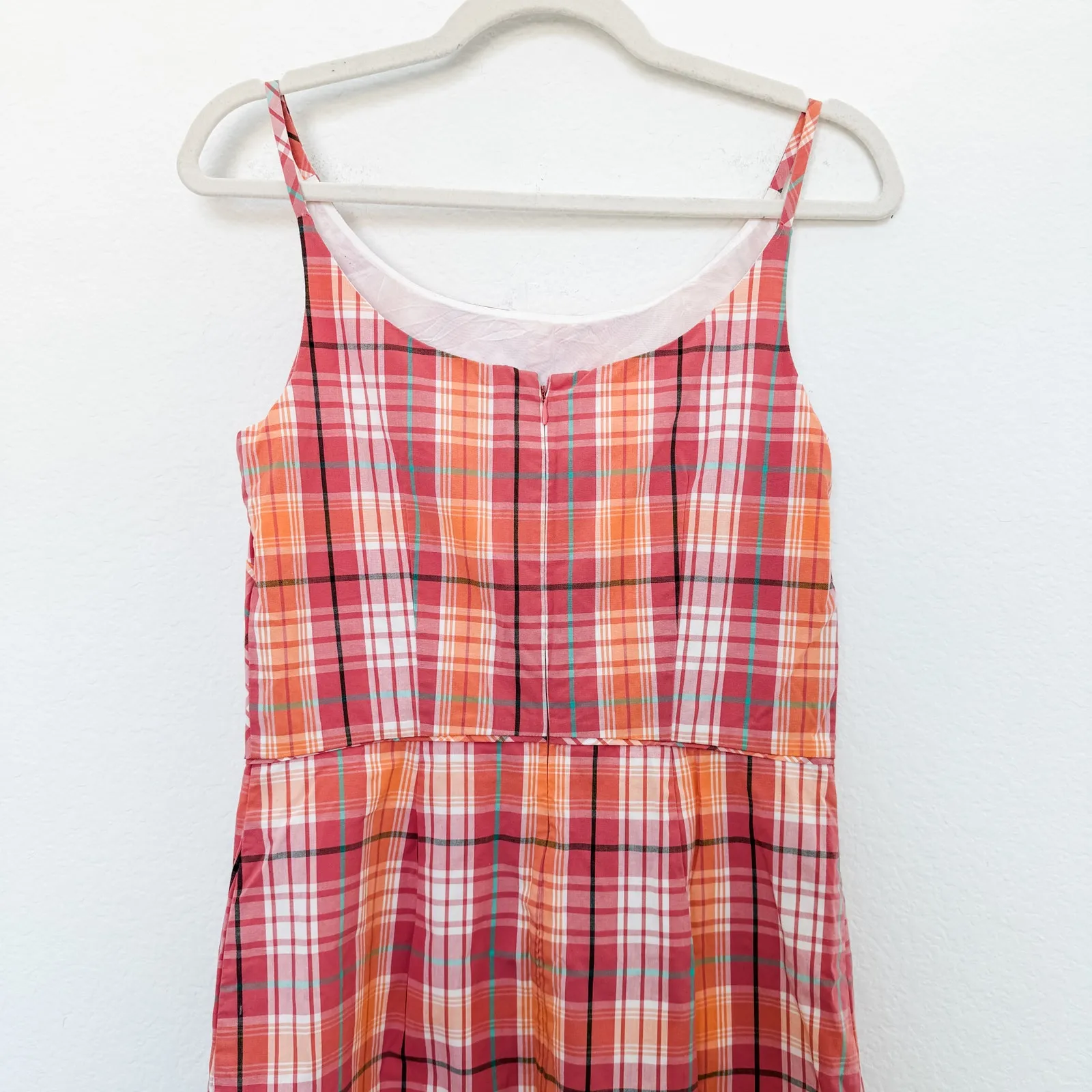 Ann Taylor Plaid Sundress Red Orange‎ Pink Size 6 Y2K Preppy Retro Summer Vacay - Image 5