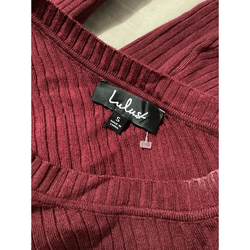 Lulus Red Ribbed One Shoulder Pullover Long Sleeve Blouse S - Image 4