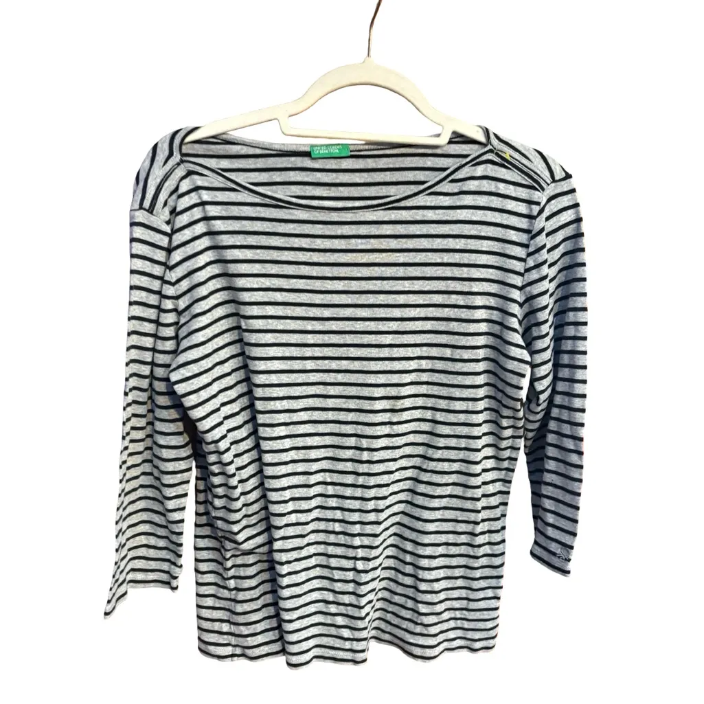 Striped Black and Gray Casual Travel Comfort Tee 3/4 sleeve - Image 2