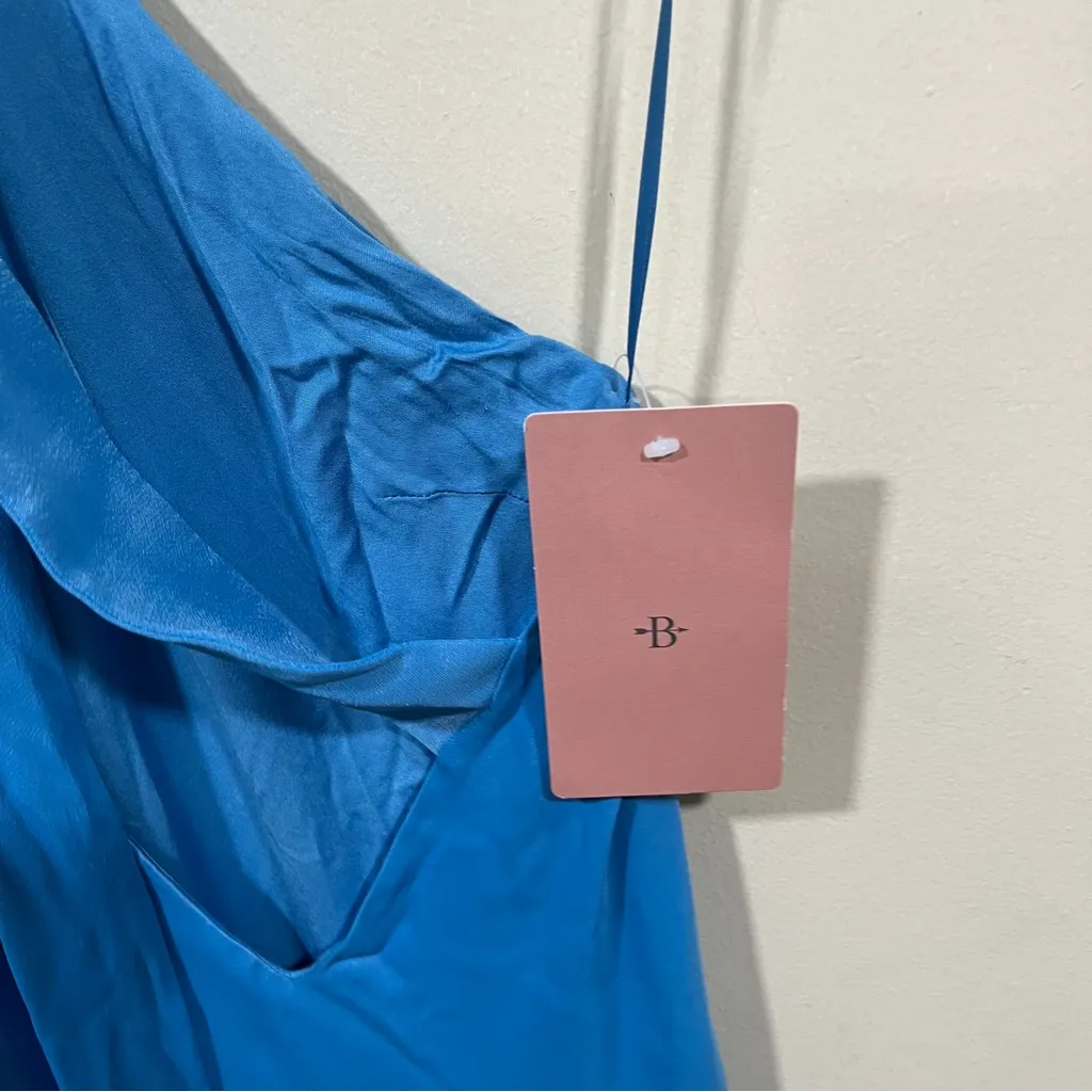 NWT BHLDN Nicoletta One-Shoulder Scarf Satin Midi Dress size XS blue - Image 7