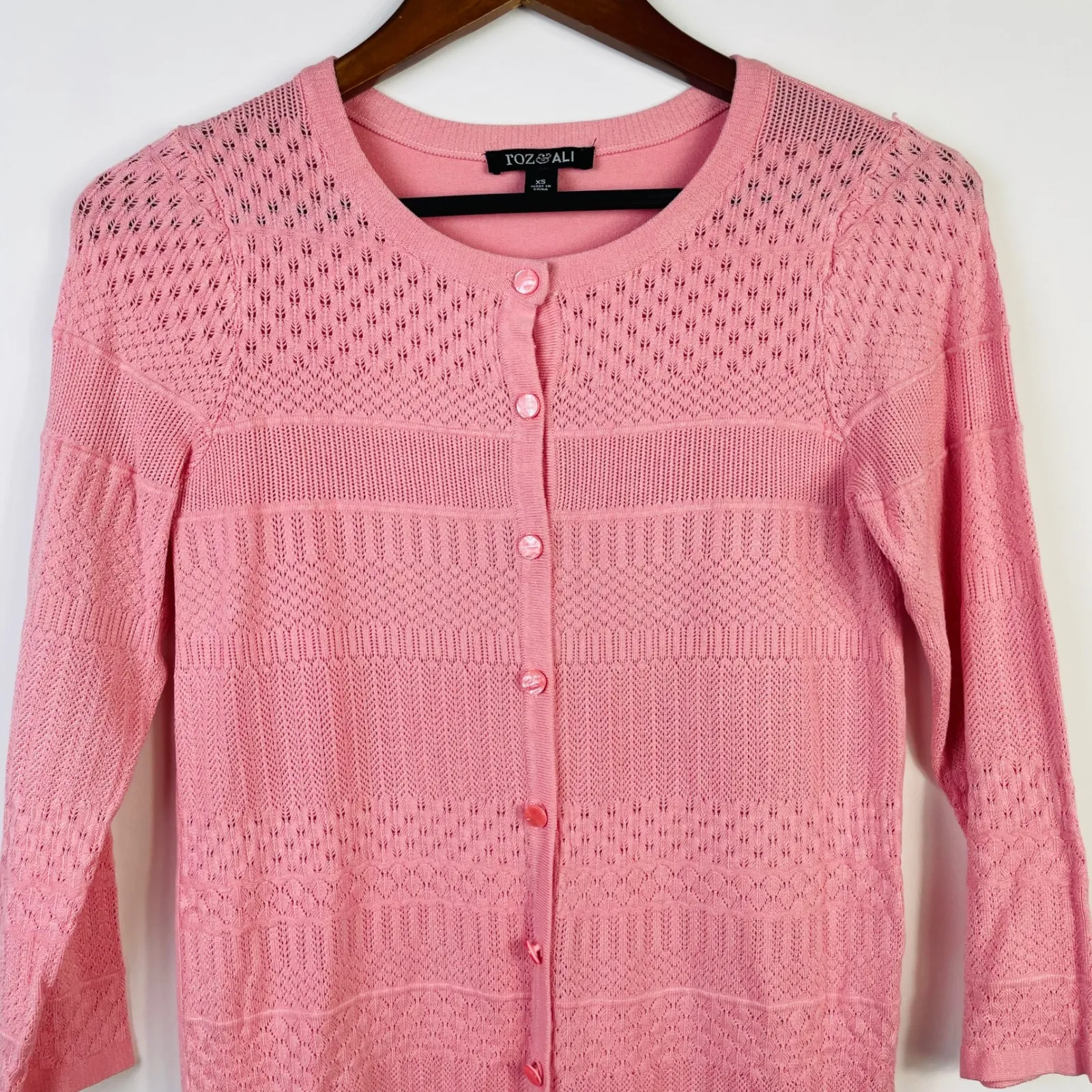 Roz & Ali Y2K Knit Cardigan Sweater Button Front Lightweight Pink‎ XS - Image 4
