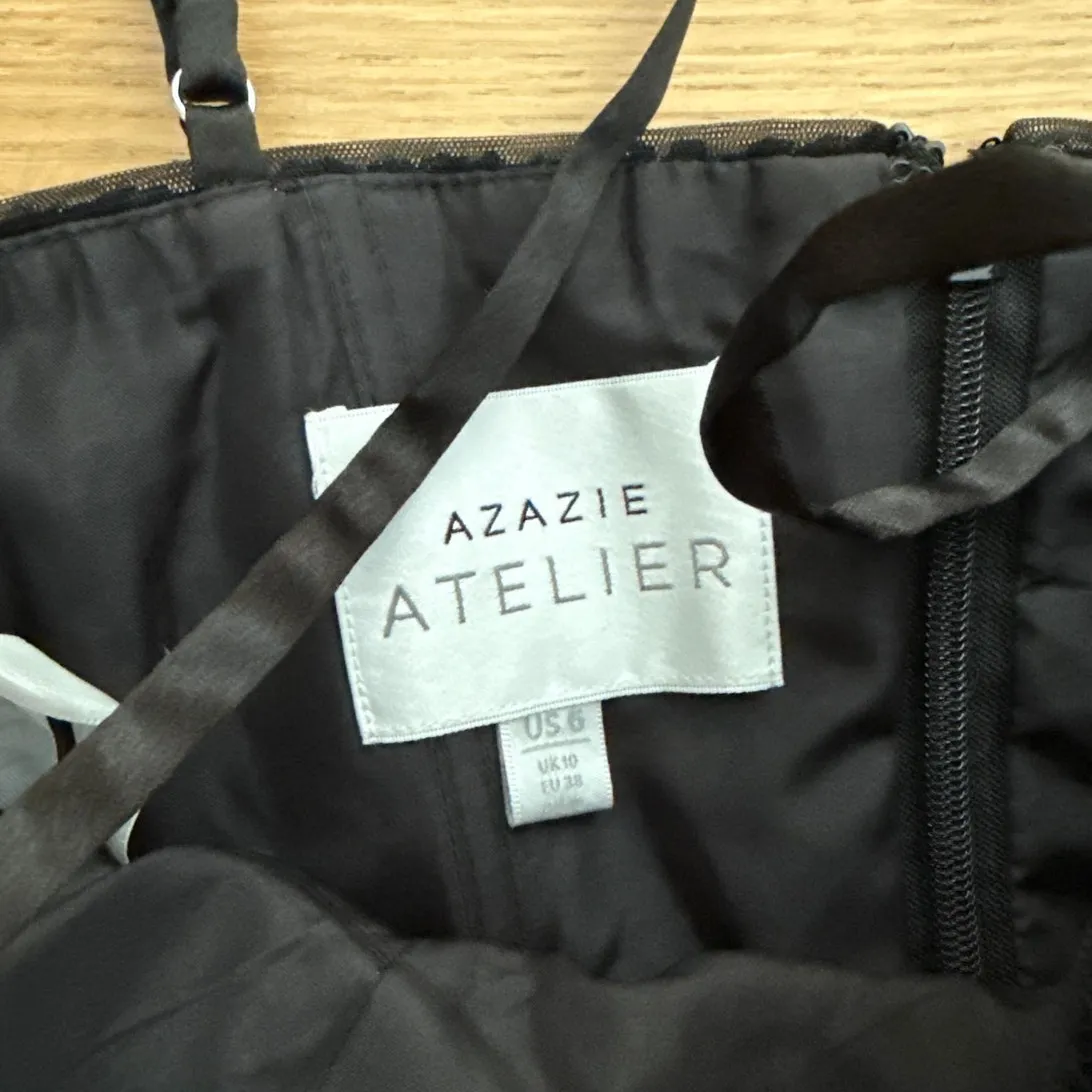 Azazie Maxi Dress Sleeveless Sequins Shaina Size US6 Black - Image 4