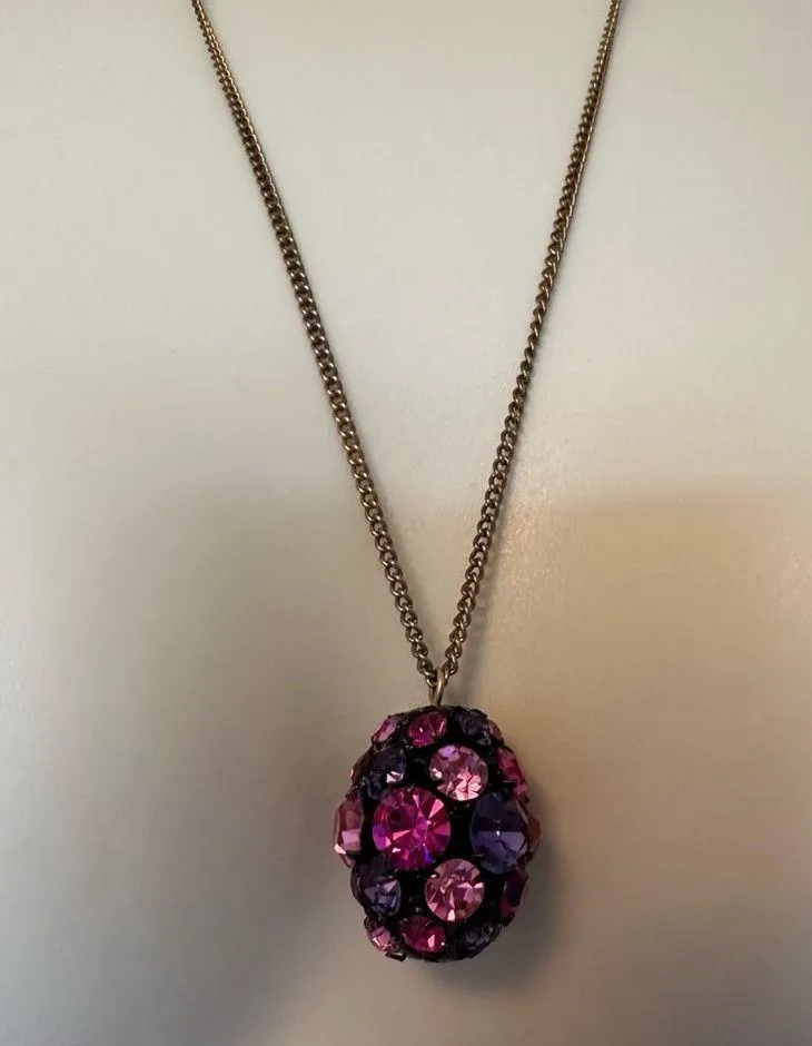 Vintage 24" Caged EGG Shape PENDANT NECKLACE Purple Pink PARTY Flapper Like - Image 3