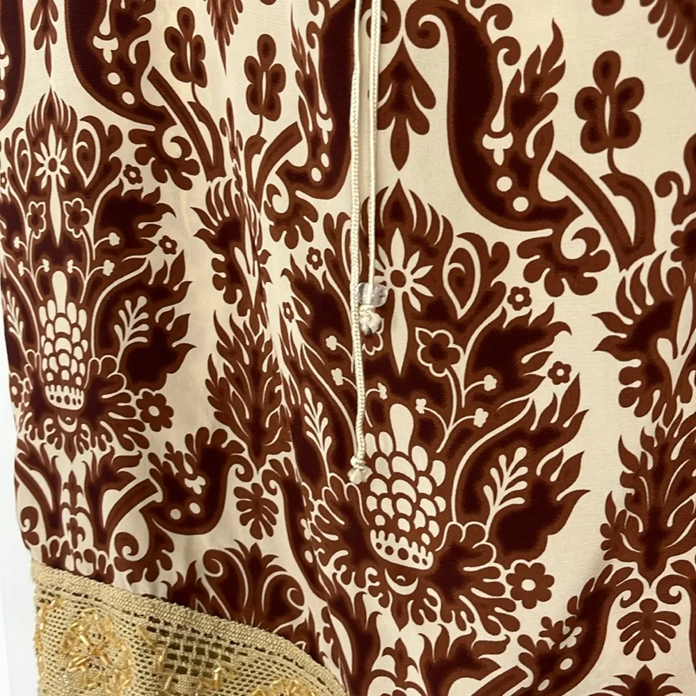 Plenty Size 6 Brown, Cream Silk Lace Patterned Midi Pencil Skirt Brown - Image 3