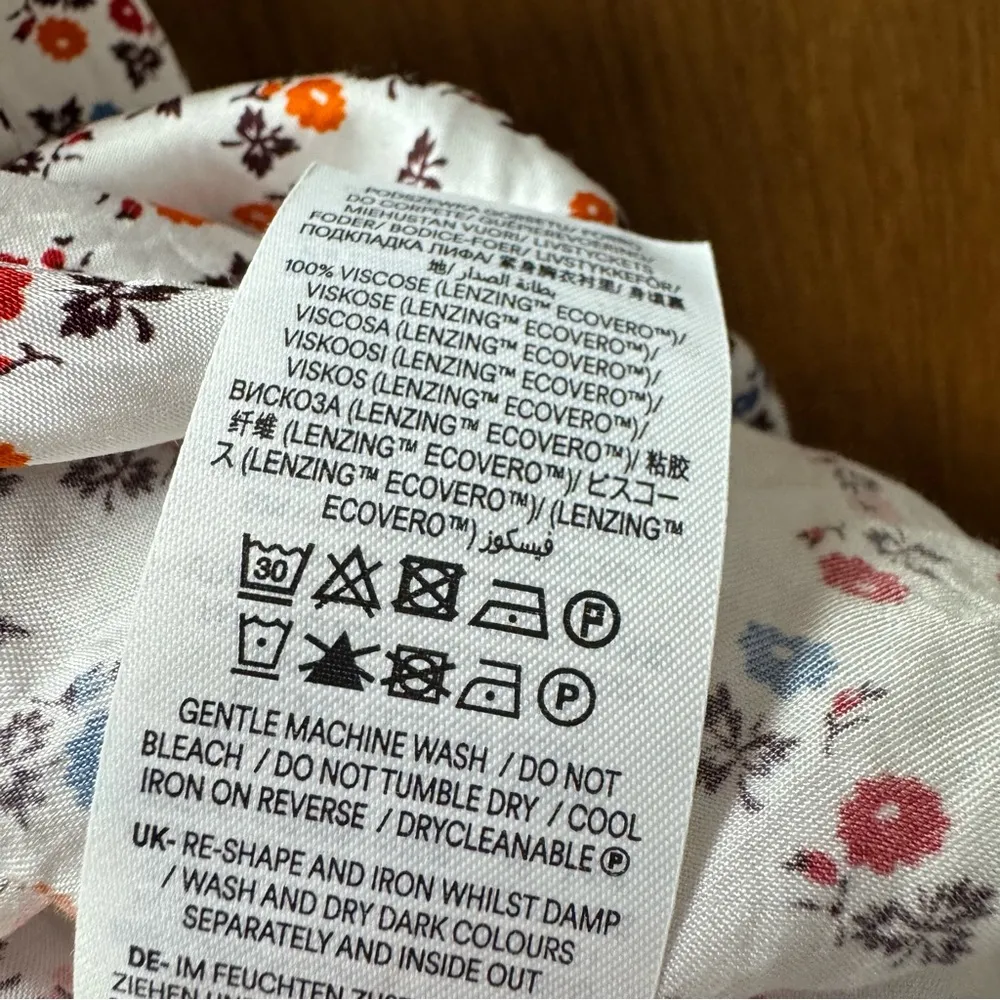 Boden Satin Tea Dress Short Puff Sleeve Mini Floral Ivory Sweet Daisy 12 L Tall White - Image 12