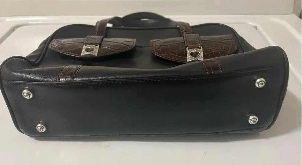 Brighton Double Pocket Black & Brown Leather Medium Shoulder Handbag RETIRED! - Image 5