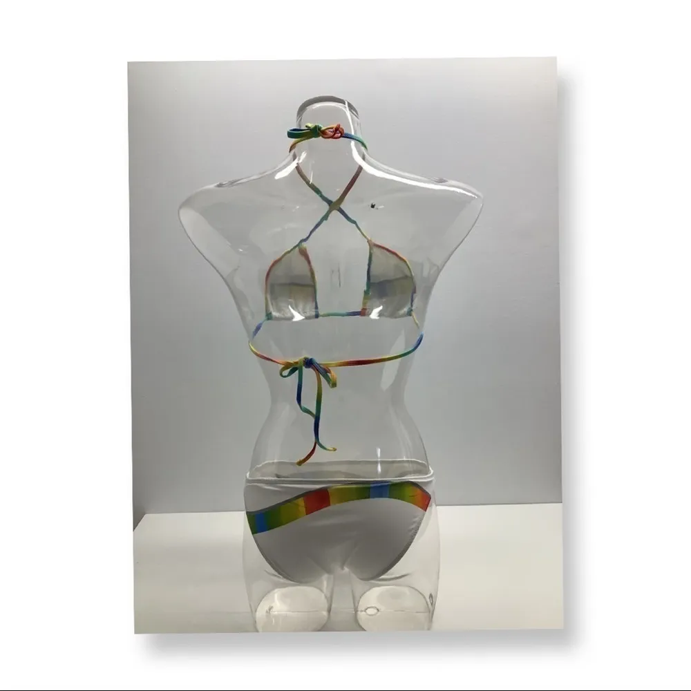 Zuliana white with striped design bikini vintage. Has markings on bikini top. - Image 5