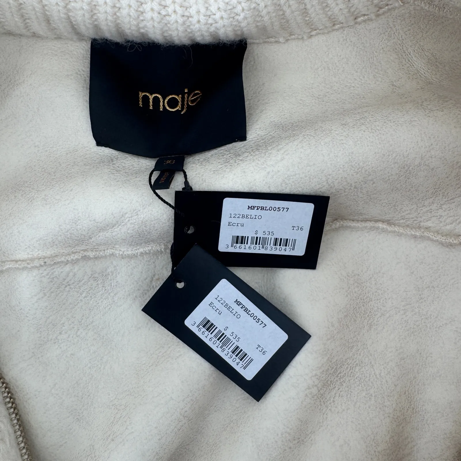 Maje Belio Furry Ecru Faux Fur and Knit Jacket Womens Sz FR 36 US S NWT - Image 8