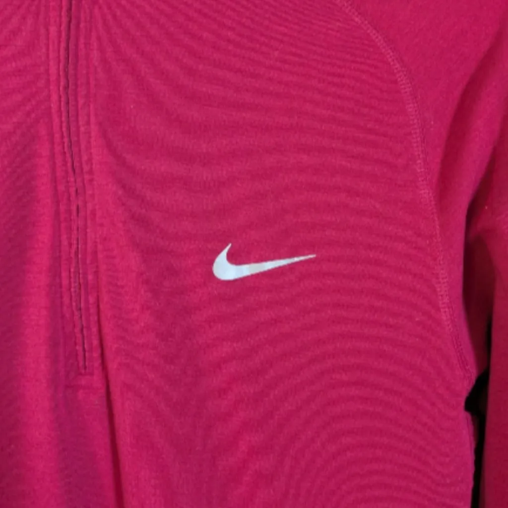 Nike Dri Fit Hoodie Womens Medium 1/4 Zip Long Sleeve Running Swoosh Burgundy - Image 2