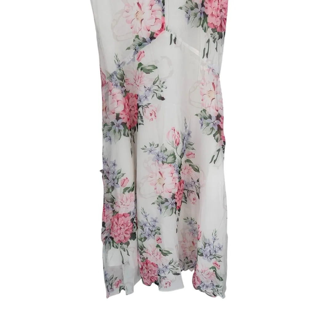 Velvi Cali Maxi Dress in White Floral Lace Up size Small Ruffle Trim Slit NWT - Image 8