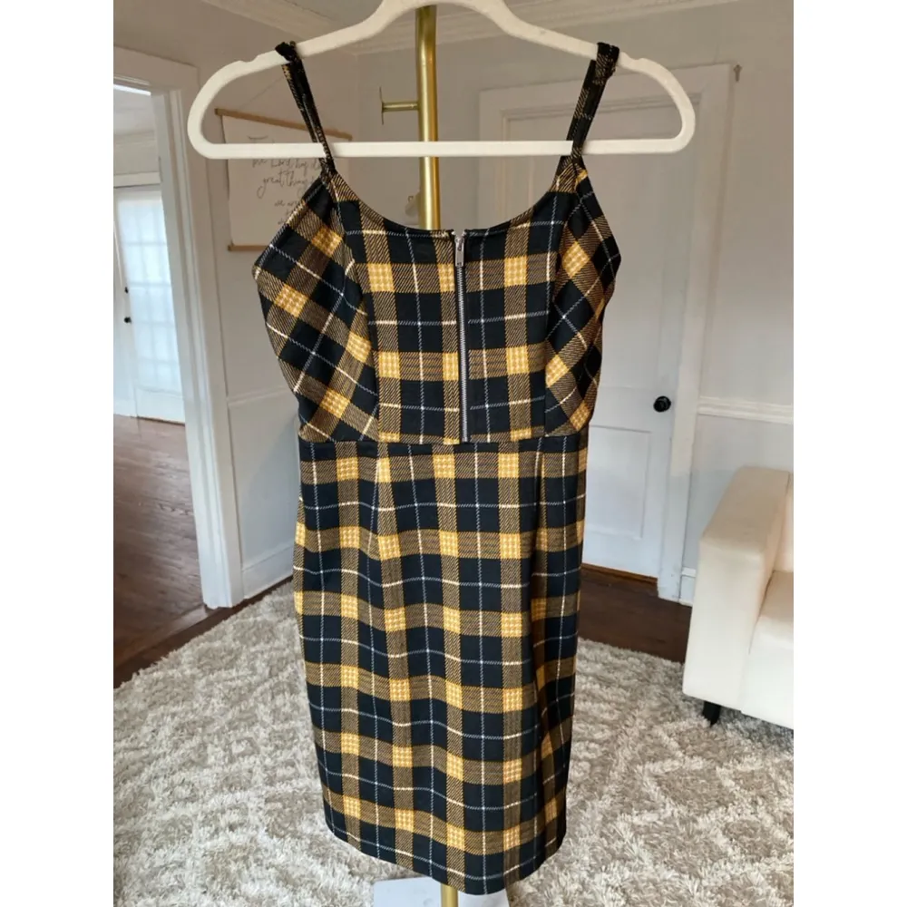 Dark Academia Plaid Bodycon Mini-Dress Grunge Y2K Punk Boho Yellow No Boundaries - Image 2