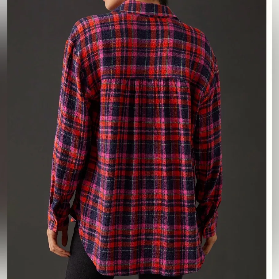 Anthropology Pilcro Plaid Button Down Flannel Orange - Image 2