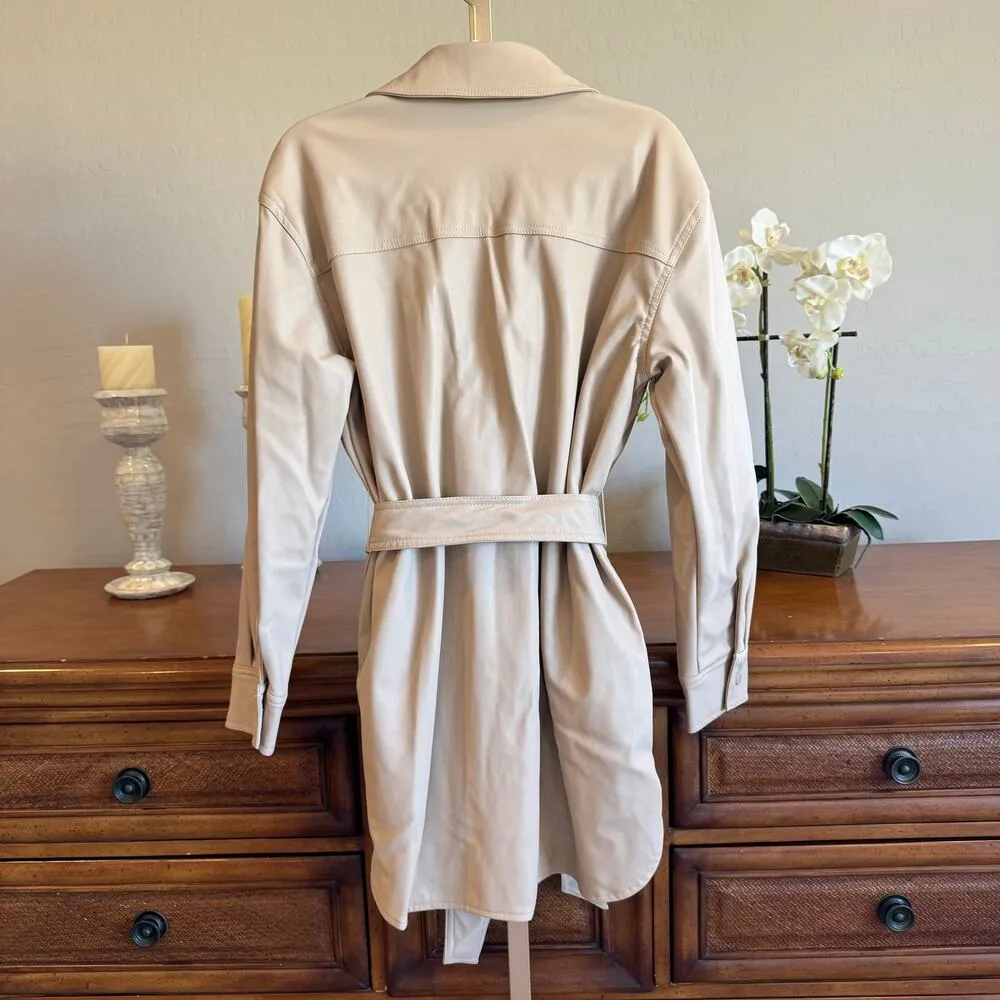 NVLT Women’s Faux Leather Belted Shacket Latte S NWT $189 - Image 8
