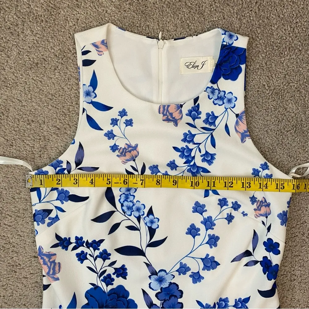 Eliza J A-Line Floral Ruffle Hem Mini Dress White Blue 4 - Image 8