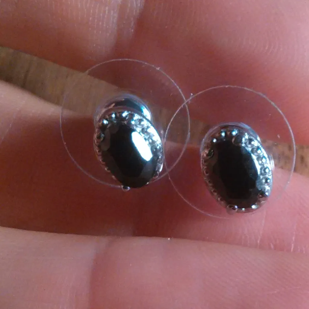 Thai Black Spinel Stainless Steel Stud Earrings - Image 6