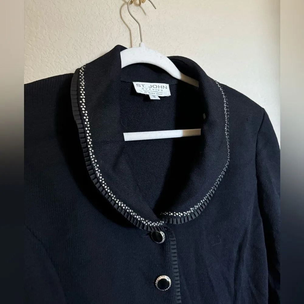 Vintage‎ St. John Evening by Marie Grey Santana Knit Blazer Jacket Sz 12 Black - Image 2