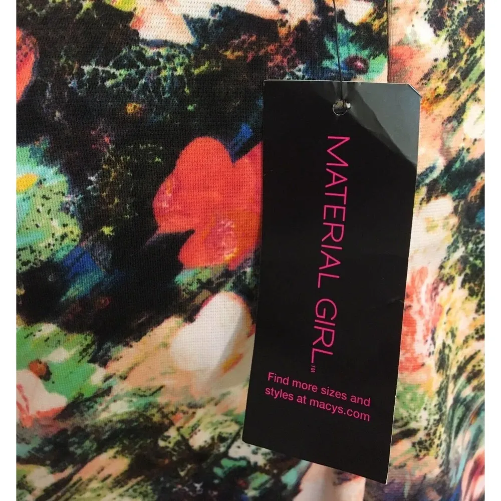 NEW Material Girl Black Floral Check Mixed Pattern Dress with Sheer Waist Size L - Image 4