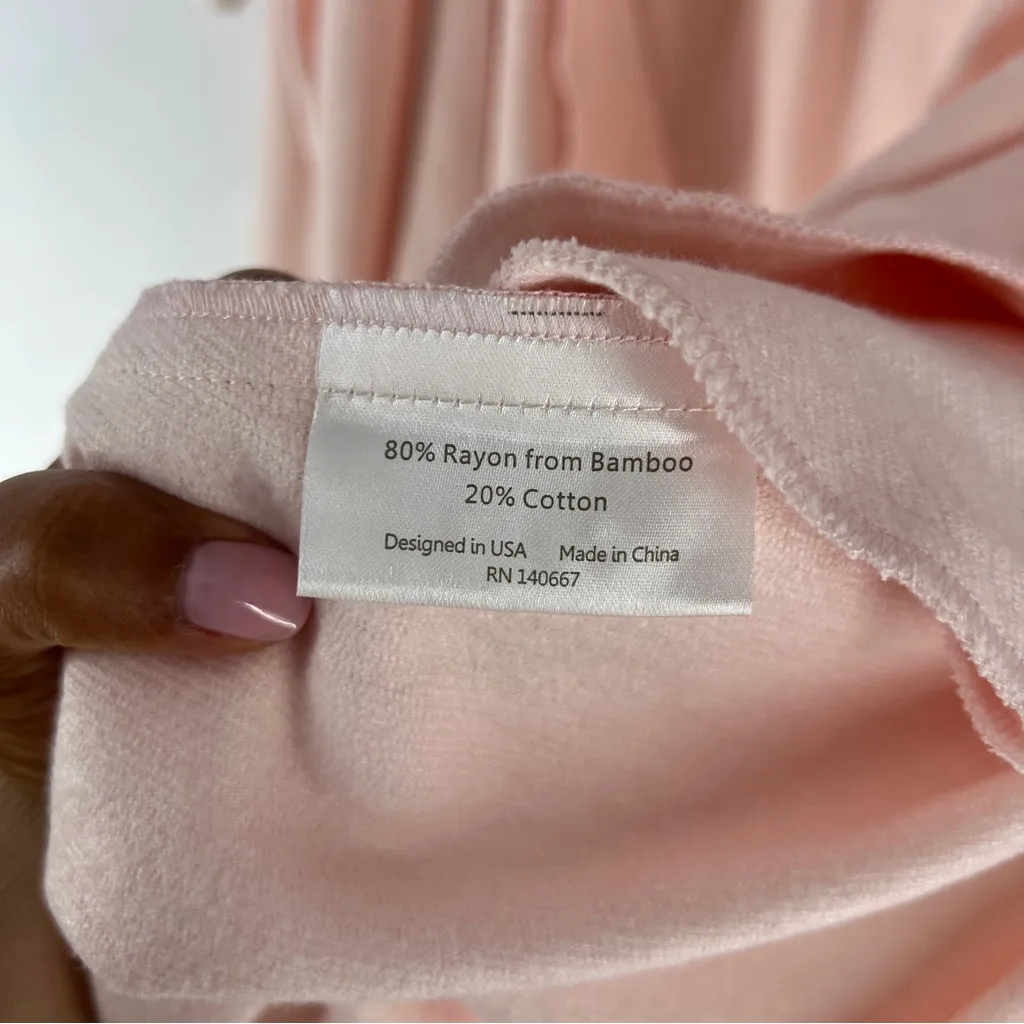 Raeshmi Bamboo Rayon Cotton Blend Soft Luxury Bath Robe Pink White Midi Size S - Image 8