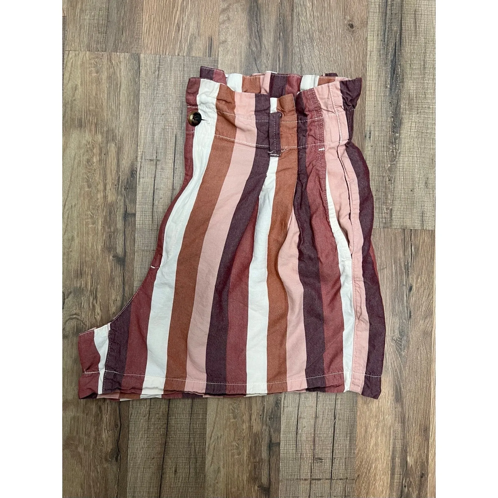 Madewell Striped Paperbag Waist Shorts Women's 6 Linen Blend Summer‎ Boho - Image 4