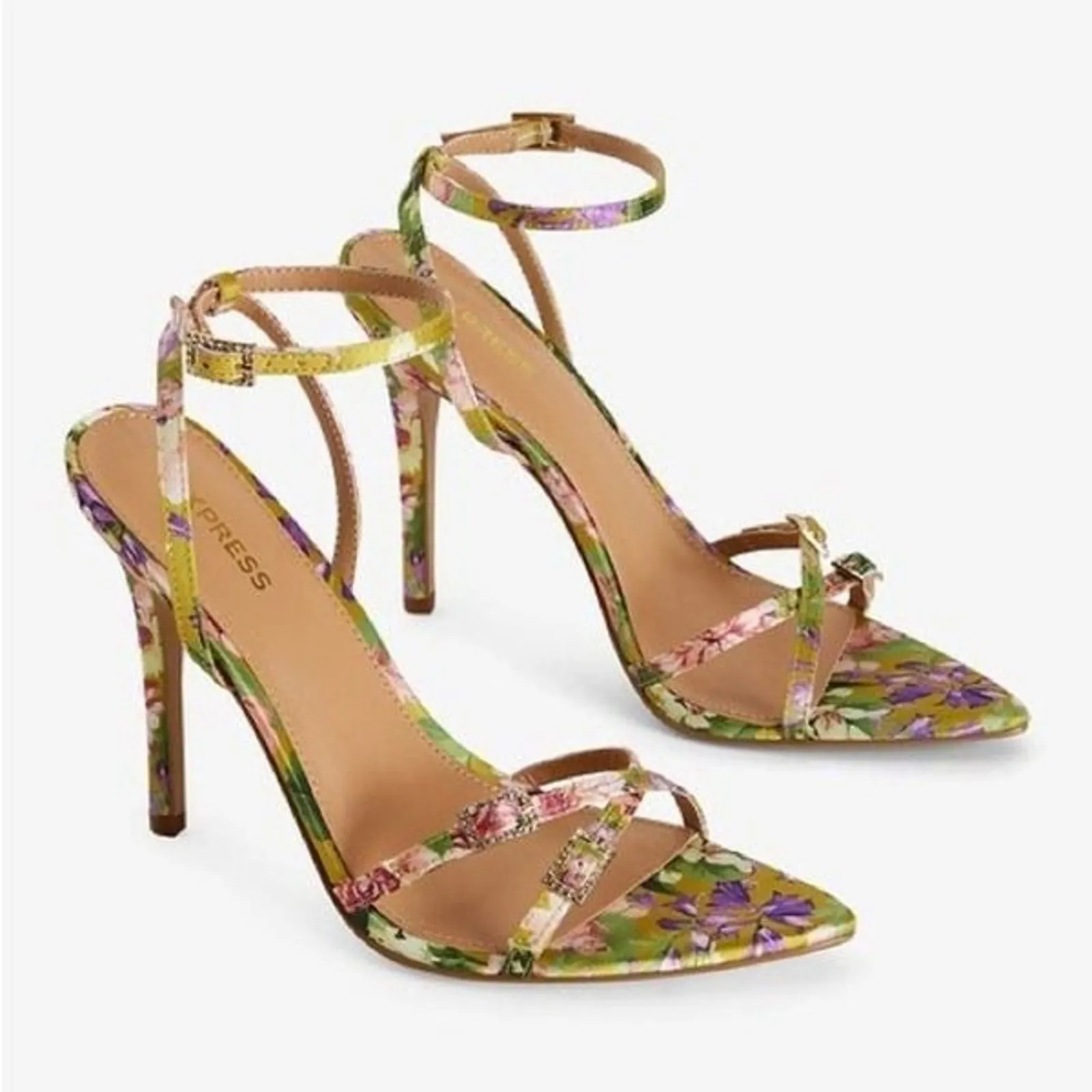 EXPRESS  Floral Rhinestone Pointed-Toe Heeled Sandals – Size 7 - Image 2