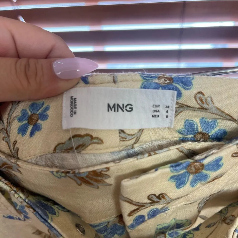 Mango Linen Blend Belted Floral Shorts Size 6 - Image 9