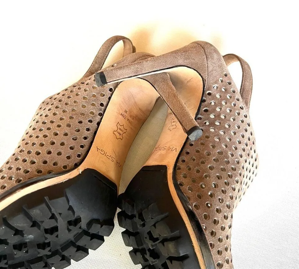 Tasa Suede Peep Toe Perforated Stiletto High Heels - Image 6