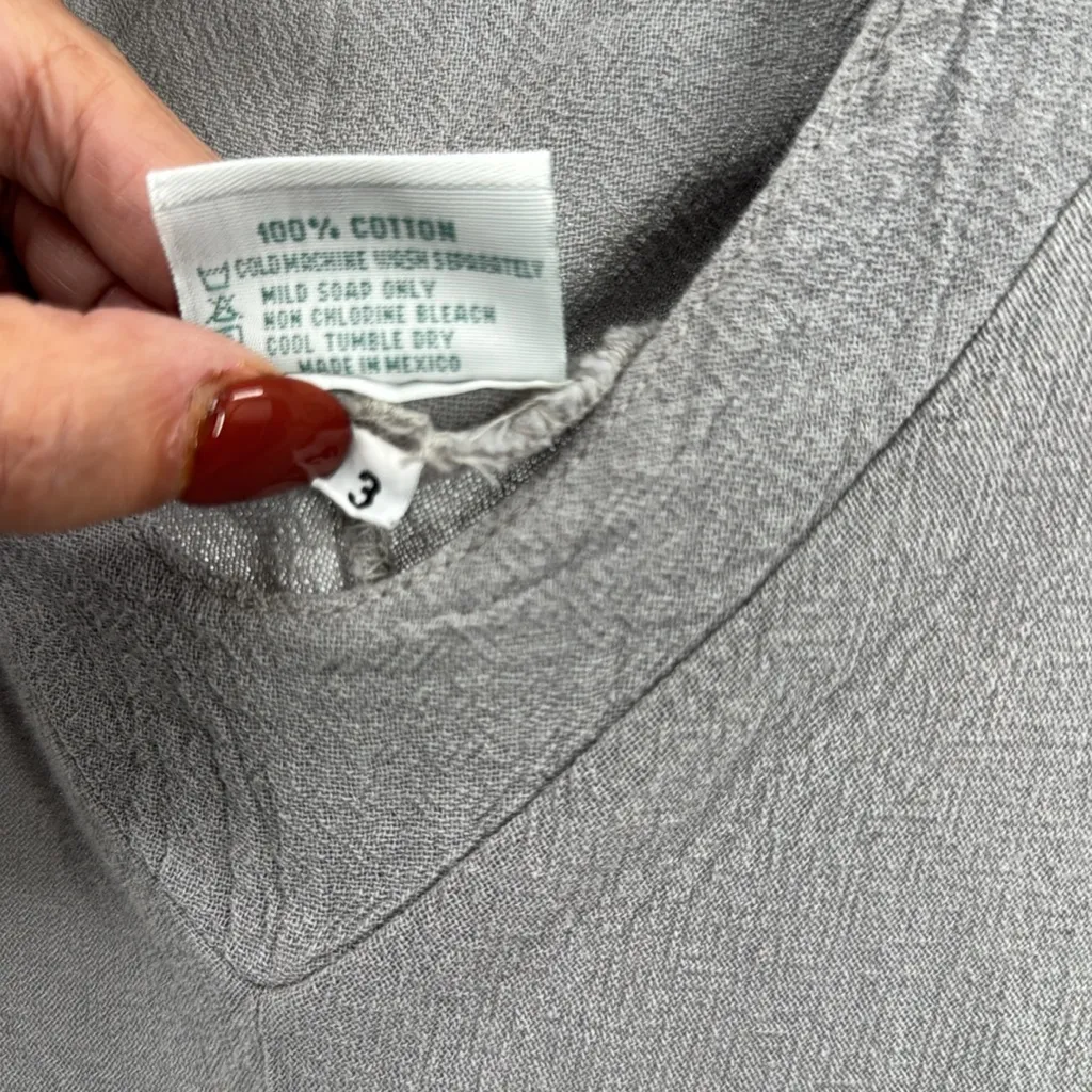 Oh My Gauze! Gray Midi Dress short sleeve cotton XL flowy vacation boho neutral - Image 12