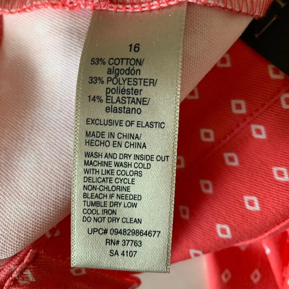 Rafaella Comfort Stretch Pull On Printed Knit Twill Coral Pants Size 16 NEW - Image 6