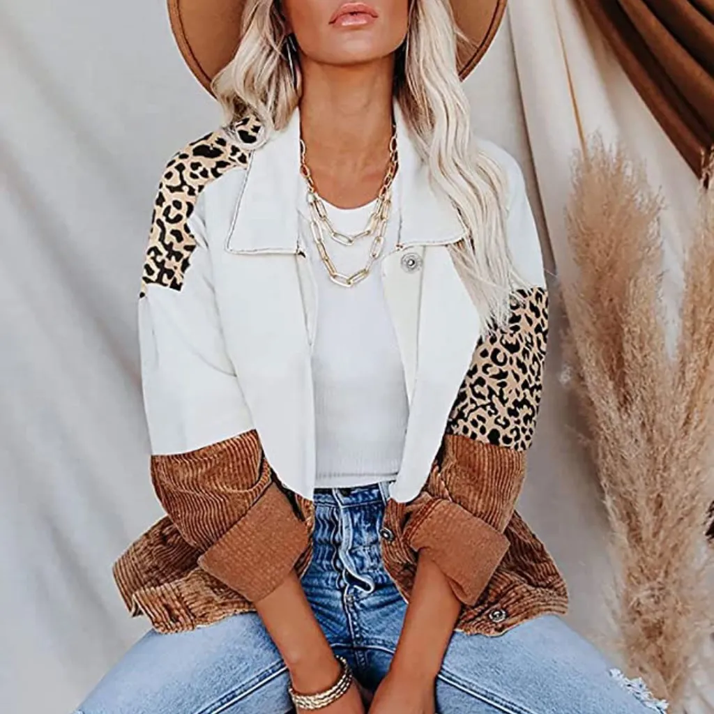 Boho Fun Women’s Denim Jacket colorblock leopard size small White - Image 2