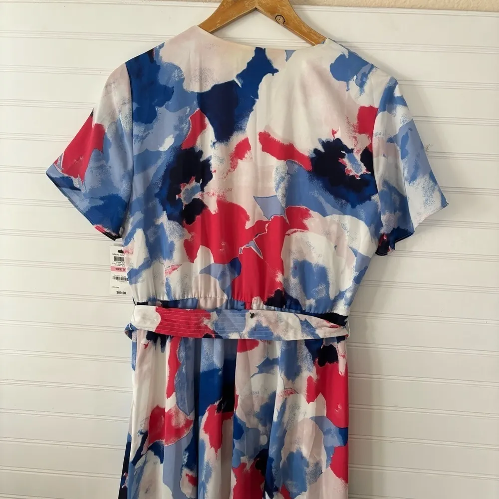 Alfani Women's Petite Printed Wrap Dress Blue Soft Blooms Size 10P NWT - Image 4